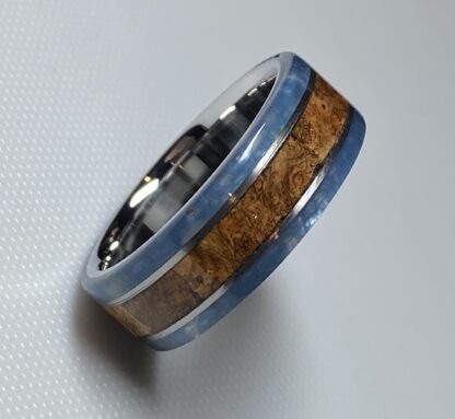Cherry burl and blue ring on Stainless Steel core