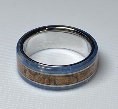 Cherry burl and blue ring on Stainless Steel core - Image 2